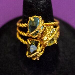 Size 6 1/2, Vintage Abstract Stone Tangled Ropes Gold Tone Ring - Q42